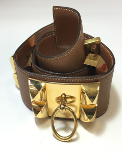 Belt "Fido" HERMES leather gold and Golden jewellery