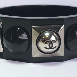 Bracelet CHANEL noir et métal argent