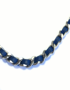 CHANEL headband in silver chain and blue leather