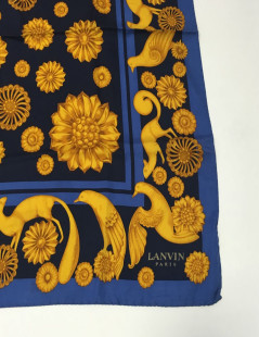 xxx A nettoyer Foulard LANVIN vintage en soie bleu et or