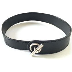 xxx Bracelet HERMES en cuir noir et boucle en argent massif