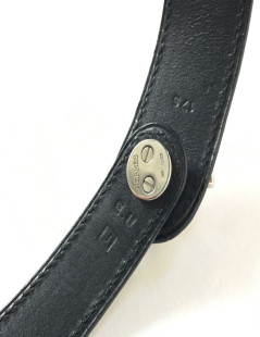 HERMES bracelet in black leather and sterling silver buckle