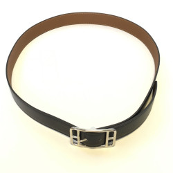 Ceinture HERMES homme en cuir noir réversible T110