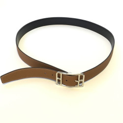 Ceinture HERMES homme en cuir noir réversible T110