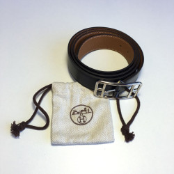 Ceinture HERMES homme en cuir noir réversible T110