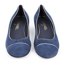 Ballerines CHANEL T 38 veau velours bleu