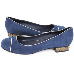 Ballerines CHANEL T 38 veau velours bleu