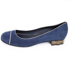 Ballerines CHANEL T 38 veau velours bleu