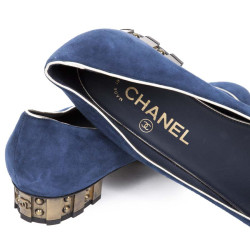 Ballerines CHANEL T 38 veau velours bleu