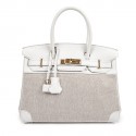 Birkin 30 HERMES H canvas and white leather