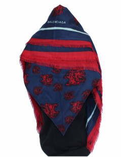 Châle BALENCIAGA bleu marine et rouge