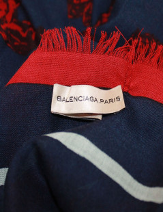 Châle BALENCIAGA bleu marine et rouge