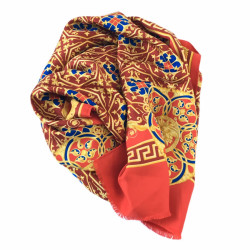 Shop VERSACE red silk scarf