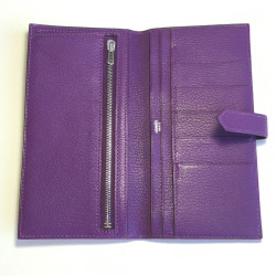 xxx Portefeuille HERMES Bearn en cuir violet