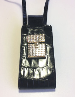 xxx Etui à cigarettes VALENTINO GARAVANI en croco verni noir et strass