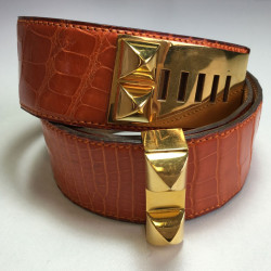 Ceinture HERMES CDC  t 76 en crocodile orange