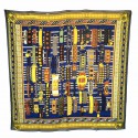 HERMES shawl 'Collier de chien' in blue and yellow cashmere and silk