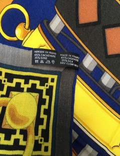 HERMES shawl 'Collier de chien' in blue and yellow cashmere and silk