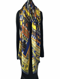 HERMES shawl 'Collier de chien' in blue and yellow cashmere and silk