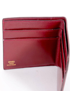 Porte-cartes HERMES en cuir box rouge H