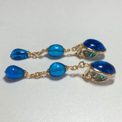 Boucles d'oreille clips MARGUERITE de VALOIS  en pâte de verre bleue