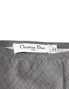 Jupe CHRISTIAN DIOR T38 tissu Prince de Galles et dentelle 