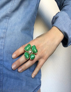 Ring MARGUERITE of VALOIS in green glass paste-4 leaf clover