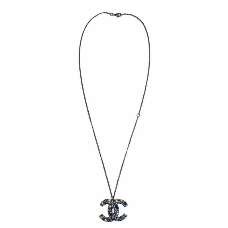 Chanel Silver CC Necklace with Half Crystal C  Mine  Yours