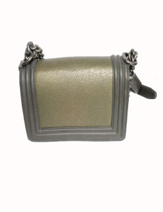 CHANEL 'Boy' Flap bag in khaki green lamb leather and stingray leather