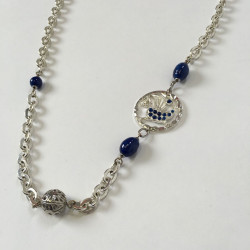 Marguerite of Valois silver chain and blue beads long necklace