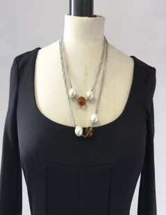 MARGUERITE de VALOIS silver chain necklace with pearly beads and faceted beads