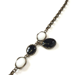 Necklace MARGUERITE of VALOIS gold chain and black and white glass paste