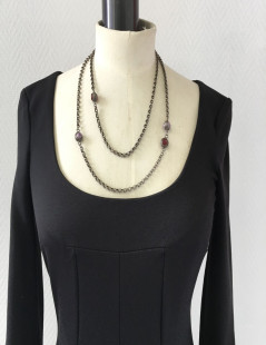 MARGUERITE de VALOIS antique silver chain necklace with burgundy and purple molten glass beads