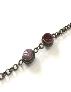 MARGUERITE de VALOIS antique silver chain necklace with burgundy and purple molten glass beads