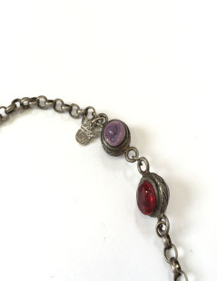 MARGUERITE de VALOIS antique silver chain necklace with burgundy and purple molten glass beads