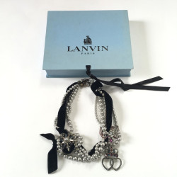 Collier LANVIN ras de cou coeur, étoile et oiseau en perle et métal