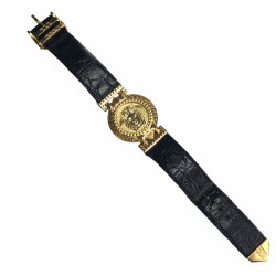 VERSACE "Signature Médusa" watch in gold plate and black leather