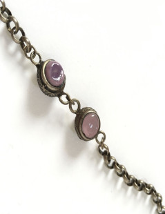 MARGUERITE of VALOIS aged silver chain with purple and burgundy molten glass beads 