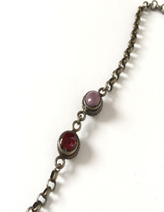 MARGUERITE of VALOIS aged silver chain with purple and burgundy molten glass beads 