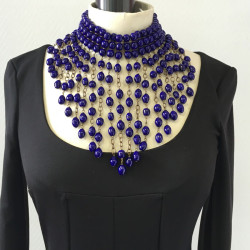 MARGUERITE de VALOIS couture sapphire blue molten glass choker necklace