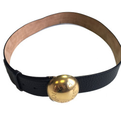 DOLCE GABBANA & leather black leather and Golden round buckle belt