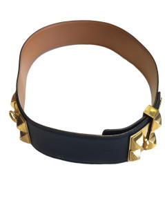 Ceinture HERMES Médor en cuir bleu marine