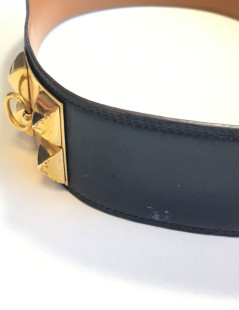 Ceinture HERMES Médor en cuir bleu marine