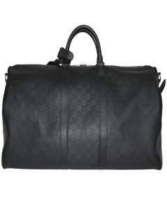 Keepall 55 LOUIS VUITTON leather black infinite checkerboard bag