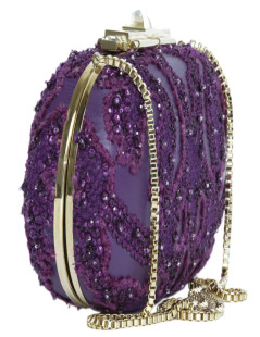 ELIE SAAB minaudière in purple leather and embroidered fabric