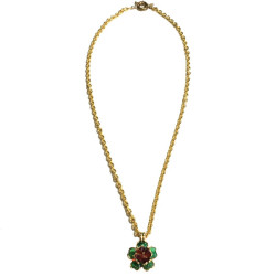 MARGUERITE de VALOIS amber and emerald molten glass flower necklace