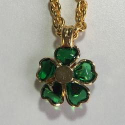 Collier MARGUERITE DE VALOIS fleurette en pâte de verre émeraude et ambre