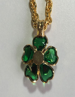 Collier MARGUERITE DE VALOIS fleurette en pâte de verre émeraude et ambre