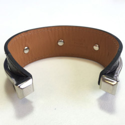 Bracelet Binôme HERMES en cuir box chocolat et laiton