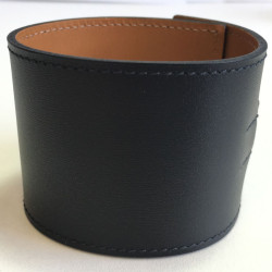 HERMES leather jewel calf black chamonix and brass bracelet